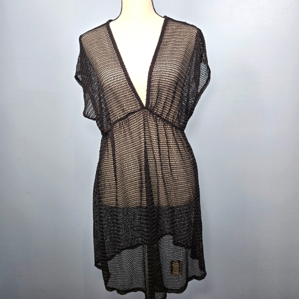 Tropical Escape Womens Black Cover-Up Size Large Beach Swim Vacation